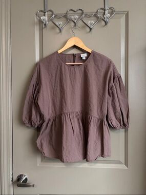 a new day Mauve Brown Peplum Puff-Sleeve Blouse